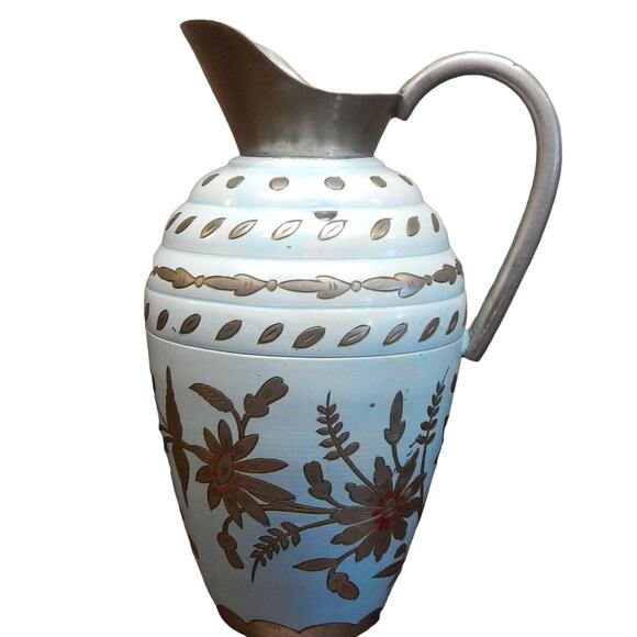 7" Etched Sky Blue Metal Pitcher - Picture 1 of 8